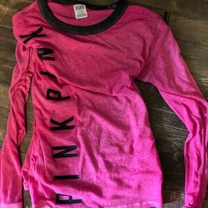 PINK Victoria's Secret Hot Pink and Black Ringer Long Sleeve